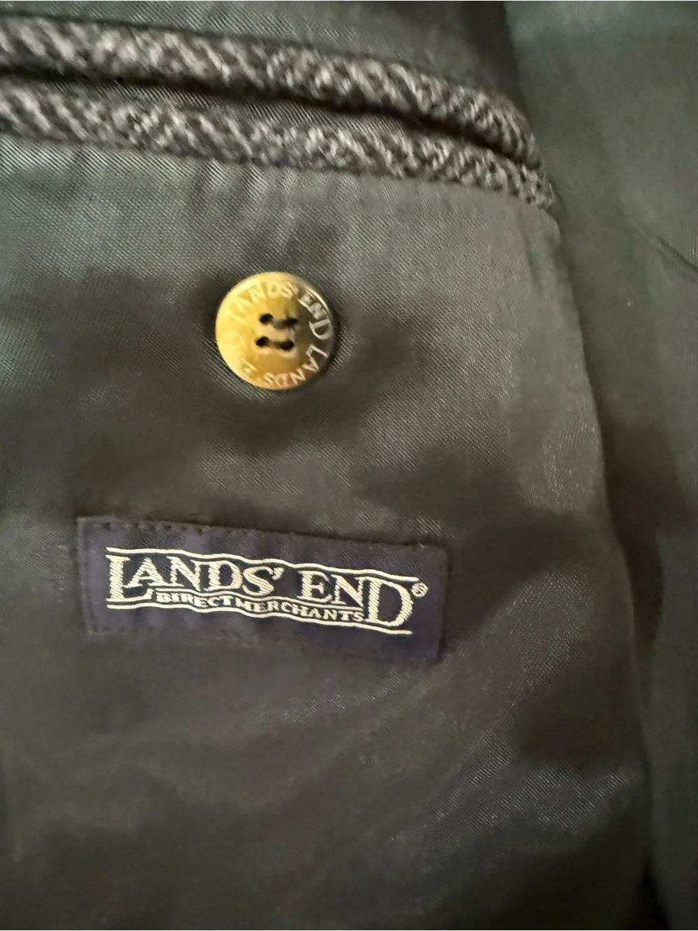 Lands’ End Men’s 46L Navy Herringbone Lambswool Blazer Wool Sport Coat
